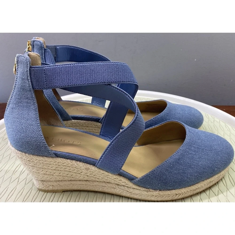 Talbots Lynsday Espadrilles Wedges Cotton Canvas Light Denim Blue EUC 10.5M